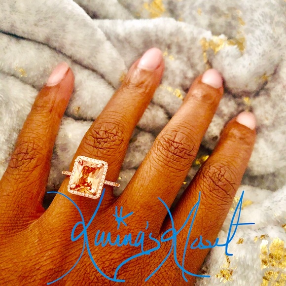 👑2K CZ Champagne Princess Rose Gold Solitaire, Cocktail Ring, Statement Ring - Picture 2 of 8